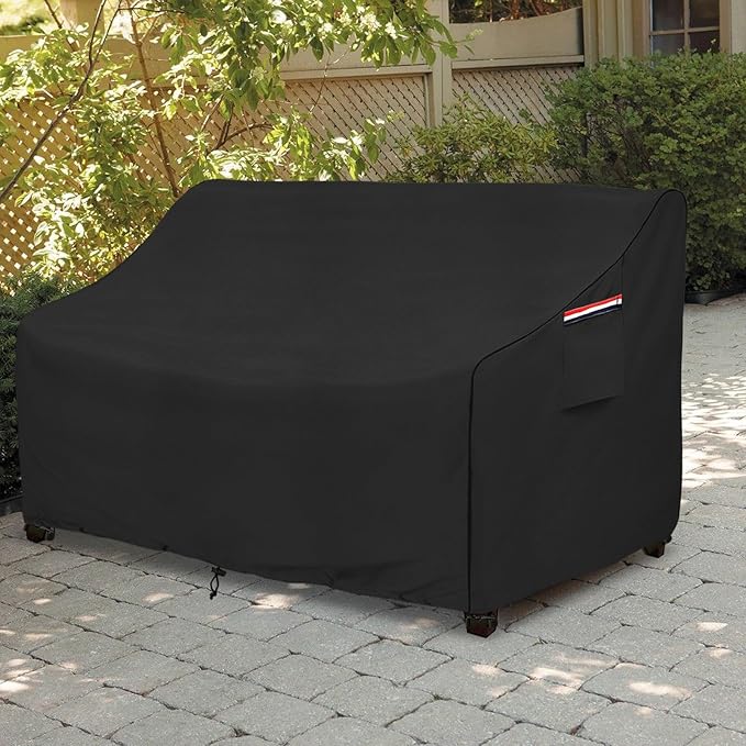 okcool Heavy Duty Patio Sofa Cover, 100% Waterproof 2-Seater Outdoor Sofa Cover Fits up to 58W x 32.5D x 31H Inches, Lawn Patio Furniture Covers,Black