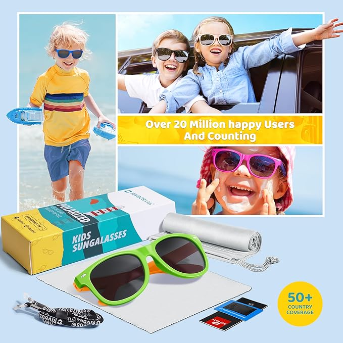 RIVBOS Kids Sunglasses Polarized UV Protection Flexible Rubber Glasses Shades with Strap for Boys Girls RBK004