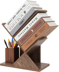 Labcosi 2 Tier Tree Bookshelf, Small Bookshelf for Storing Books/CDs, Wood Book Organizer Shelves for Home Office, Bedroom, Living Room, Rustic Brown