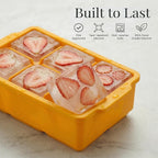 KitchFort® Large Silicone Ice Cube Tray (2-Pack), Easy Release 2" Big Ice Cubes - Cocktail, Whiskey Ice Cubes Mold - Ice Trays for Freezer with Lid - Stackable Silicone Ice Tray - Mustard Yellow