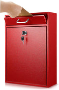 Yaocom Locking Mailbox with Key for Outdoor 16.2 x 11.2 x 4.7 Inches Large Wall Mount Mail Box with Lock Security Mail Drop Metal Collection Boxes Hanging Secure Postbox(Red)