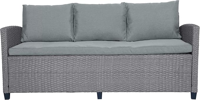 6 7 Pieces Patio Furniture Outdoor Sectional Sofa Conversation Set All Weather Wicker Rattan Couch Dining Table & Chair with Ottoman, Cc-Grey