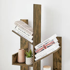 VECELO 8 Shelf Tree Bookcase,Wooden Tree Bookshelf Display with 8 Storage Shelves,Tree-Shaped Shelf Racks Organizer for Books,Magazines,CDs Decors for LivingRoom Bedroom Home Office,Rustic Brown