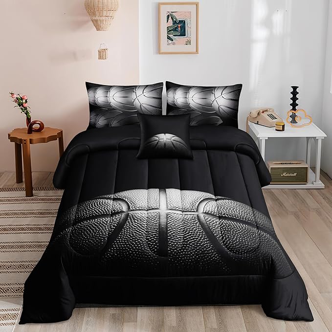 6 PCS Basketball Bedding Sets,Basketball Comforter Set for Boys,Kids Bedding Sets for Boys,Full Size Bedding Sets for Boys,Bed in A Bag with Sheets(Full-6 Pieces)