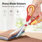 QMVESS 8.5" Scissors All Purpose 3 Pack Heavy Duty for Office School Fabric | Ultra Sharp 2.5mm Thick Stainless Blade, Ergonomic Comfort Grip, Left & Right Handed Classroom Must-Have Cutting General Use