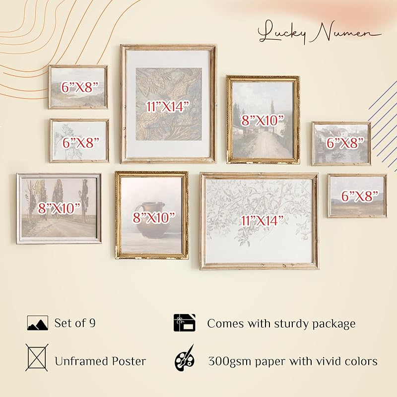 Set 9 Vintage Wall Decor French Country Gallery Wall Art - Vintage Art Wall Decor, Sketch Poster Landscape Wall Art, French Country Wall Decor Art Prints Moody Modern House Decor(11X14 IN UNFRAMED)