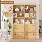 71" Tall Bookshelves Set of 2, Bookcases with Drawers, Bookshelves with Storage, Wooden Bookshelf with 3 Drawers & 3-Tier Open Shelves,Home Decor Furniture for Living Room,Bedroom,Home,Natural
