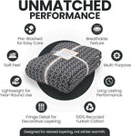Gold Case Throw Blanket for Bed – 100% Recycled Turkish Cotton Bed Blanket – Decorative Throw Cotton Blankets for Living Room & Bedroom – Retro Black Woven Queen Blankets – 90x90