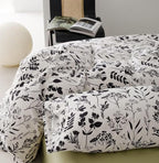 Botanical Comforter Set King White and Black Floral Plant Bedding Comforter Set Girls Garden Pattern Printed on White Blanket Rustic Leaf Blossom Women White Farmhouse Comforter King