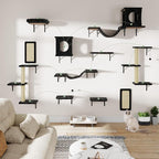 11-in-1 Cat Wall Shelves Cat Climbing Furniture with Wall Mounted Perch & Lounge for Indoor Cats, Space-Saving Cat Climbing Wall Systems, Black