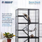 Prevue Pet Products Ferret Stack Six Story Ferret Home - Portable Stand, Escape Proof Lock, Includes Hammock & Ramps, Expandable Six Story Cage Stacking System with Wheels - Black