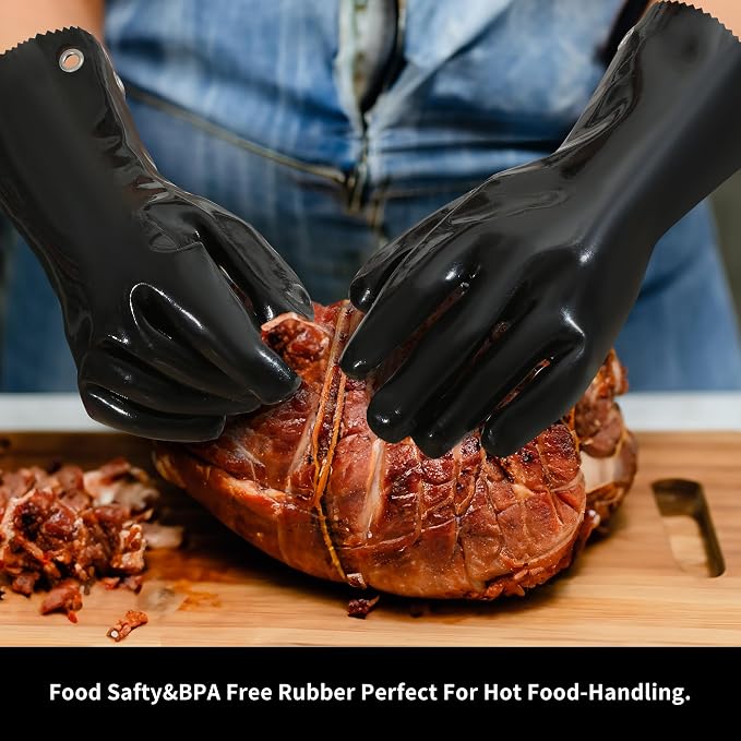 Insulated BBQ Gloves - Heat Resistant, No Stiff for Grill/Cooking/Pit, Grilling & Meat Gloves, Smoker Accessories