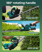 20'' Hedge Trimmer Cordless with Battery, Electric Handheld Bush Clipper with 2 Pack Rechargeable Batteries, 3000RPM 180° Rotatable Head, 2/3'' Blade Gap