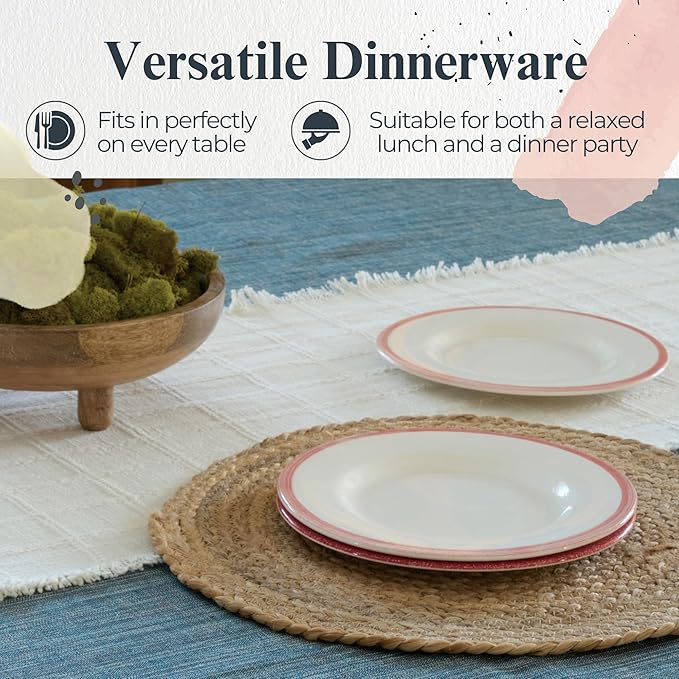 Portmeirion Potter's Brushstroke Dinner Plate (Set of 4) - 8-Inch Stackable Earthenware Plates - Microwave & Dishwasher Safe, Handcrafted Dinnerware for Casual & Formal Table Settings (Red)
