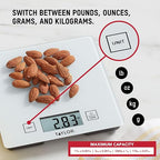 Taylor Compact Glass Kitchen Food Scale, 11 lb Capacity Digital Scale for Baking, Cooking, Meal Prep, Portion Control, Thin Lightweight Design, Easy-to-Read Display, White