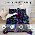 Axolotl Cat Comforter Set Queen,Kawaii Trippy Cat Moon Stars Bedding Set with 1 Comforter 2 Pillowcases for Kids Boys Girls Teens Adults Room Decor All Season,Colorful Neon Trippy Bed Set