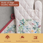 Maison d' Hermine 100% Cotton Oven Mitt & Pot Holder Set (7.5"x13" & 8"x8") | Heat Resistant BBQ Cooking Gloves with Loop Baking Grilling Kitchen Hotel Home Farmhouse Thanksgiving Christmas - Holly Time
