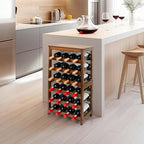 Wine Rack Free Standing Floor, 6-Tier 24 Bottles Display Wine Storage Shelves with Table Top, Easy-Assembly Freestanding Bamboo Wine Racks for Kitchen Dining Room Bar, Walnut