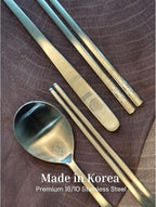 ONGI Korean Spoon and Chopstick 2 Set – Premium 18/10 Stainless Steel – Double Happiness Design – Gift-Ready – Made in Korea – Dishwasher Safe (Hee Pattern Silver 2 Set)