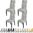 JQinHome Pattern Chair Covers for Dining Room Set of 4, High Stretch Removable Washable Parsons Chair Slipcover for Home Party Hotel Wedding Ceremony (4PCS, Lotus Gray)