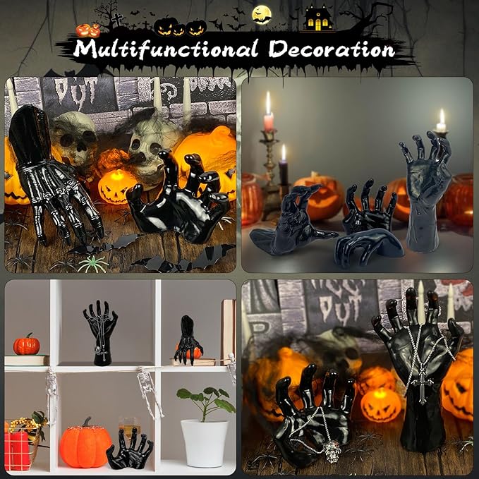 Halloween Decor Indoor, 4 Packs Creepy Reaching Hands with LED Candles, Life-Sized Gothic Wall Decor for Horror Decor, Spooky Halloween Decorations for Home, Party, Goth & Dark Academia Style