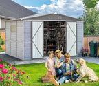 8x6 FT Outdoor Storage Shed, Wood Steel Utility Tool Shed Storage House with Door & Lock, Wooden Sheds Outdoor Storage for Garden Patio Lawn Poolside (Gray)