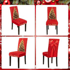 6PCS Christmas Dining Chair Covers Stretch Removable Washable Dining Room Chair Protector Slipcover 3D Print Xmas Tree Bow Tie Kitchen Chair Cover Slipcovers for Xmas Holiday Party Home Décor