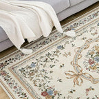 Non-Shedding Living Room Bedroom Accent Rug Rustic Floral Cotton Area Rugs Carpet, 5′3″ × 7′6″, Euro Romance