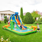 BOUNTECH Inflatable Water Slide, Elephant Surfing Slide Kids Water Park Jump Bouncy Castle w/2 Splash Pools, Hide & Seek Cave, GFCI Blower, Water Slides Inflatables for Big Kids Outdoor Backyard Gifts