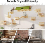 16-in-1 Cat Shelves for Wall, Cat Wall Furniture w/Tunnel & Bridge | Multi-Level Floating Cat Shelves for Space Saving, Solid Wood Cat Climbing System with Scratching Posts, 2 Condos, Burlywood