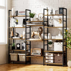NUMENN Triple Wide 5 Tier Bookshelf, Rustic Industrial Style Bookcases with 14 Open Display Shelves, Modern Tall Bookcase Furniture for Bedroom, Living Room and Home Office, Vintage