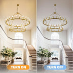 47 Inch Gold Wagon Wheel Chandelier,2 Tier 36-Lights Farmhouse Chandelier for Living Room,Round Rustic Dining Room Light Fixture,Extra Large Foyer Chandeliers for High Ceilings,for Staircase,Entryway