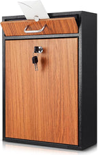 Yaocom Locking Mailbox with Key for Outdoor 16.2 x 11.2 x 4.7 Inches Large Wall Mount Mail Box with Lock Security Mail Drop Metal Collection Boxes Hanging Secure Postbox(Wooden)