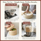 Bamboo Steamer Basket 10 Inch, Extra Deep Dumpling Steamer Set | Incl. Silicone Liners & Steel Ring, Steam Basket For Pot & Wok. Vegetable & Food Steamer For Dim Sum, Bao Buns