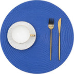 SHACOS Round Placemats Set of 6 Washable 15 inch Round Table Mats Cotton Polyester Woven Braided Place Mats for Dining Table (Blue, 6)