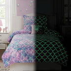 KALEIDOSPACE Pink Comforter Set Full for Kids, Glow in The Dark Mermaid Bedding Sets with Decor Pillow, 4 Pieces Girls Bed Set