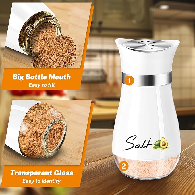 Avocado Salt and Pepper Shakers - 4 oz Glass Set with Stainless Steel Lids | Avocado Design with Glass Bottoms and Stainless Steel Lids Adds Playful Style to Kitchens and Makes Refilling Easy.