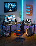 Teraves Reversible L Shaped Desk with Large Surface, 61 Inch Sturdy Corner Desk with Storage Shelves, Premium Office Computer Desk Workstation for Home Office Gaming