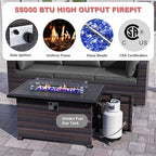 Patio Furniture Sectional Sofa Set 10-Pieces PE Rattan Patio Conversation Set w/43in Gas Fire Pit Table, Outdoor Furniture with 55000 BTU Propane Fire Pit, Grey