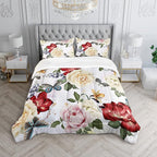 Butterfly Comforter Set for Girls Kids Adults Watercolor Butterfly Rose Bedding Set Aesthetics Butterflies Quilt Duvet Set Full Size with 1 Comforter and 2 Pillowcases