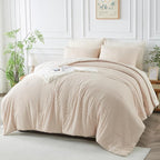 Twin Size Tufted Kids Comforter Set 6 Piece Beige Jacquard Tufts Embroidery Bedding Set for Boys Girls Bed in A Bag Quilt with 1 Comforter, 1 Flat Sheet, 1 Fitted Sheet, 1 Pillowcase and 2 Pillow Sham