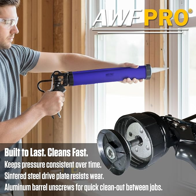 AWF PRO Sausage Caulking Gun 20 oz, 12:1 Thrust Ratio, Pack of 12 | 20 oz Foil Pack and 10 oz Cartridge Convertible, Aluminum Barrel, Includes 3 Tips