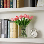 20pcs Pink Artificial Tulip Fake Flower 12.9 Inch Spring Mother's Day Easter Gift for Home Kitchen Wedding Decoration