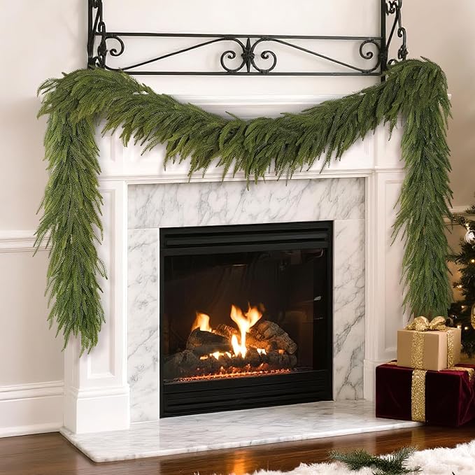 16FT Christmas Norfolk Pine Garland -1PCS, Artificial Pine Needles Garlands Faux Greenery Fake Garland for Holiday Fireplace,Table,Window,Stairs,Mante,Indoor Outdoor Decor