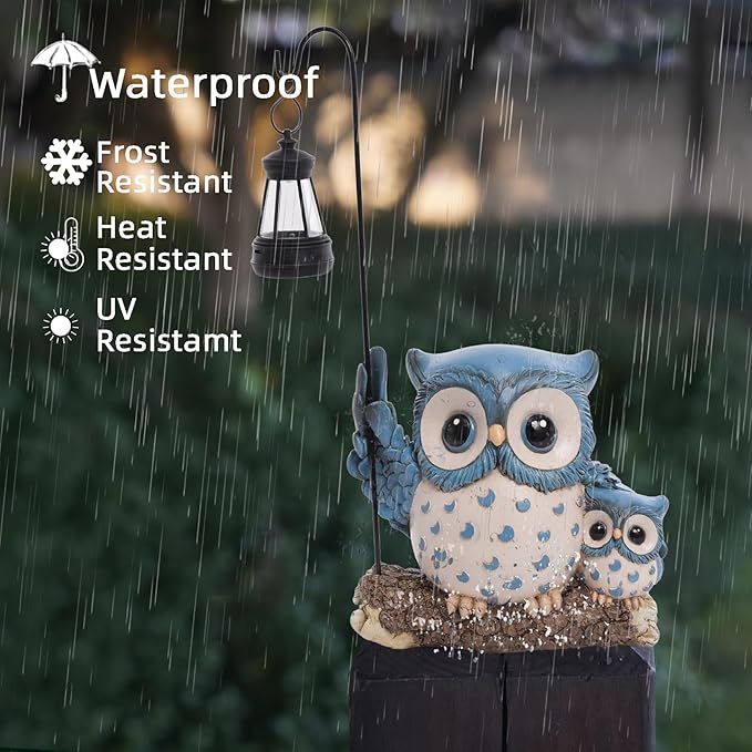 Garden Statues Owl with Solar LED Lantern, Resin Solar Garden Decor for Outside, Yard Decorations Outdoor for Patio, Porch, Balcony, Lawn Ornaments, House Warming Birthday Gifts for Mom Women Grandma