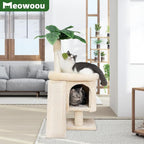 Meowoou Palm Cat Tree Tower for Indoor Cats with Cozy Cat Condo, 33'' Natural Sisal Scratching Posts and Plush Pom-pom for Small Kitty
