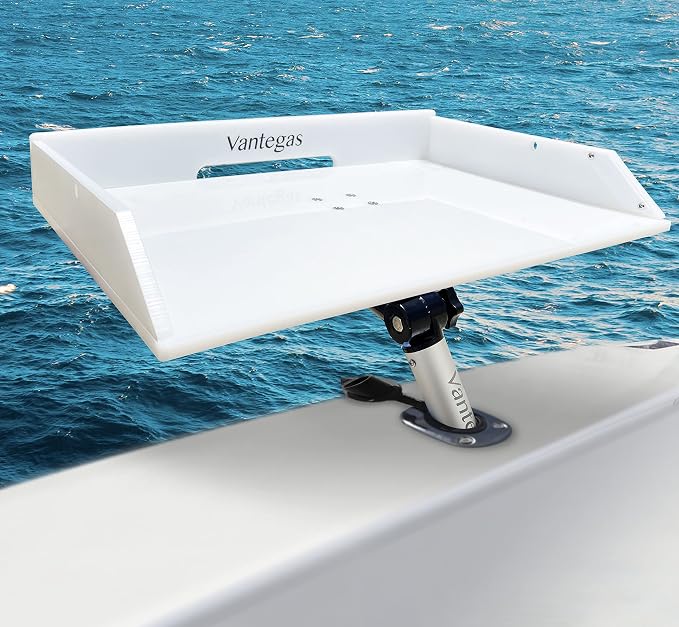 Boat Cutting Board Bait Table Filet Board For Fish Cleaning Station White Fishing Fillet Table, In Single Rod Holder With Plier Storage and Knife Slot, Marine Accessories For Boats Grill