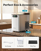 Nugget Ice Maker Countertop 40Lbs/24H Soft Chewable Ice Machine Pellet Crushed Ice Makers, One-Click Operation Auto Self-Cleaning Stainless Steel with Scoop for Home Kitchen Office, Silver