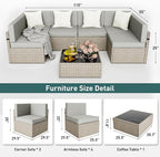 Pamapic Patio Furniture Set, 7 Pieces Modular Outdoor Sectional,Wicker Patio Sectional Sofa Conversation Set, Rattan Sofa with Coffee Table and Washable Cushions Covers, Grey Rattan(Grey Cushions)