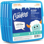 Cool Coolers by Fit + Fresh, 4 Pack Slim Ice Packs, Space Saving Reusable Ice Packs for Lunch Boxes or Coolers